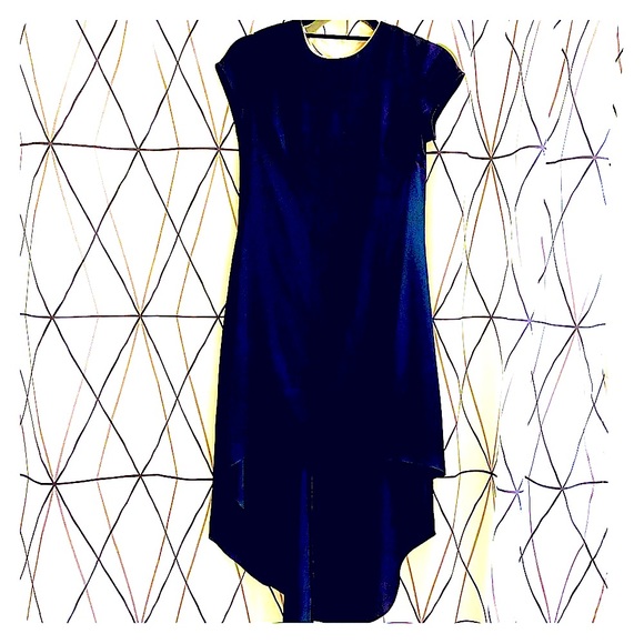 NWT Nha Khanh cap sleeve navy silk hi- lo dress - Picture 1 of 3